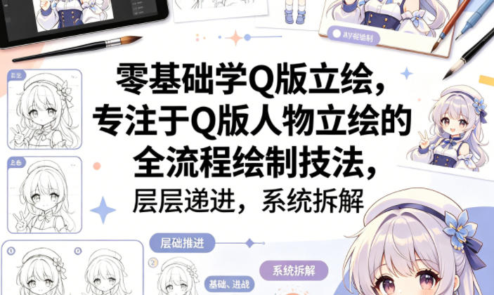 零基础学Q版立绘,专注于Q版人物立绘的全流程绘制技法,层层递进,系统拆解-90网_网创项目平台_网络项目资源网-90wang.com